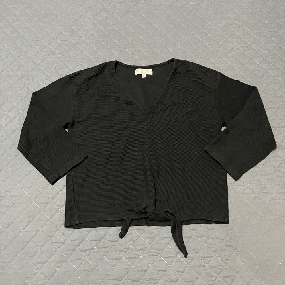Madewell‎ Texture And Thread women's size M black Long Sleeve Tie Front sweater